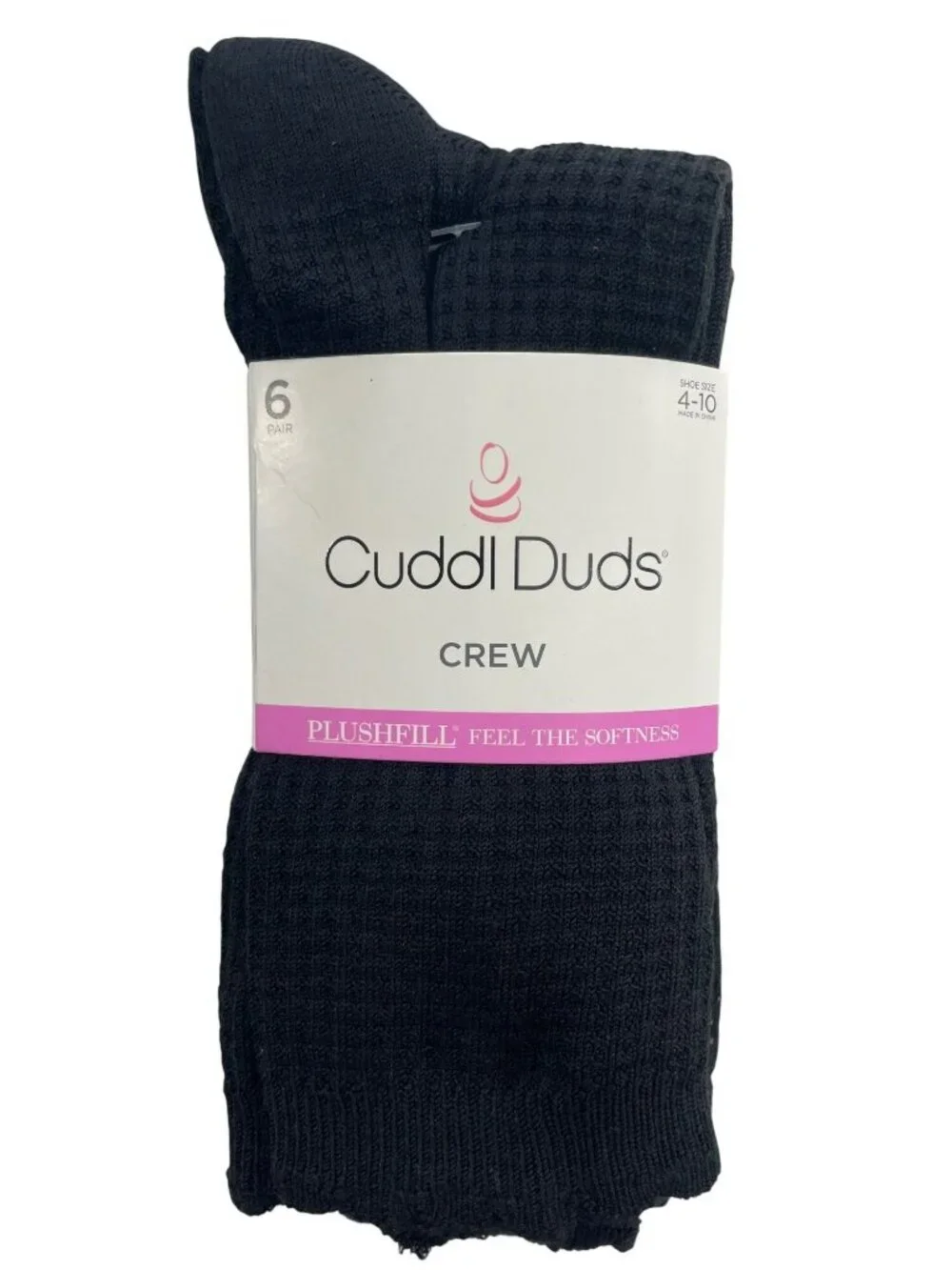 Cuddl Duds Socks 6-Pack Crew Plushfill Super Soft Shoe Black Gray Size 4-10 NWT
